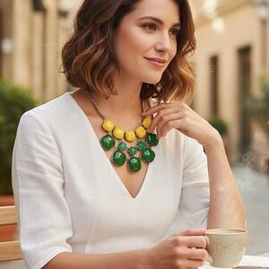 Bold Statement Necklace Bib Chunky Faceted Acrylic Stones Gold Chain Fashion Jew